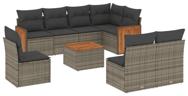 9 részes szürke polyrattan kerti ülőgarnitúra párnákkal