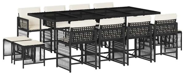 13 részes fekete polyrattan kerti ülőgarnitúra párnákkal