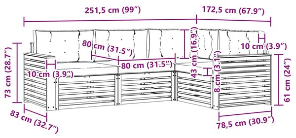 VidaXL Kültéri kanapé szett 4 pcs Fehér és Bézs 251,5 x 172,5 x 73 cm