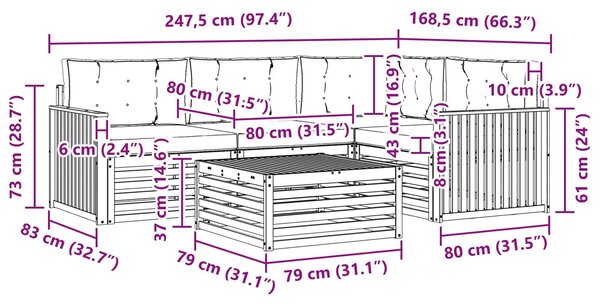 VidaXL Kültéri kanapé szett 5 pcs Fehér és Krém színű 79 x 79 x 37 cm