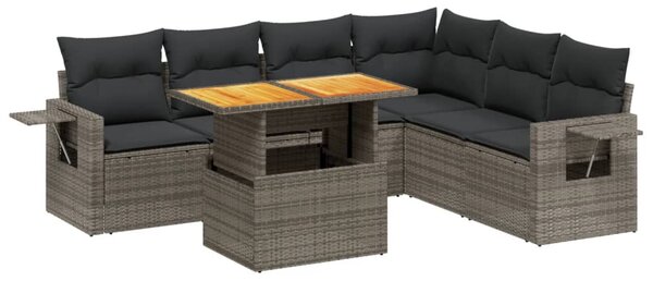 7 részes szürke polyrattan kerti ülőgarnitúra párnákkal