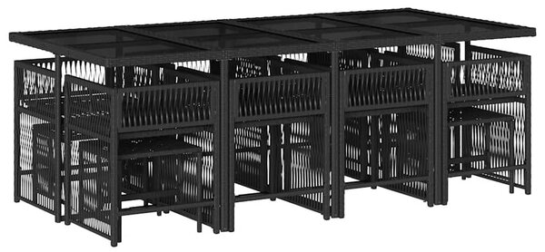 13 részes fekete polyrattan kerti ülőgarnitúra párnákkal
