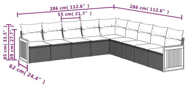 9 részes szürke polyrattan kerti ülőgarnitúra párnákkal