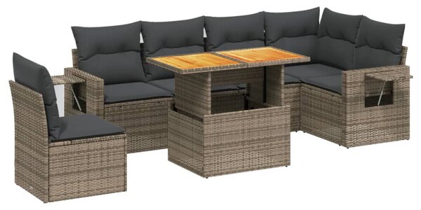 7 részes szürke polyrattan kerti ülőgarnitúra párnákkal