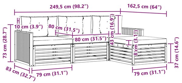 VidaXL Kültéri kanapé szett 4 pcs Fehér és Krém színű