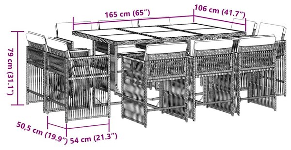 11 részes barna polyrattan kerti ülőgarnitúra párnákkal