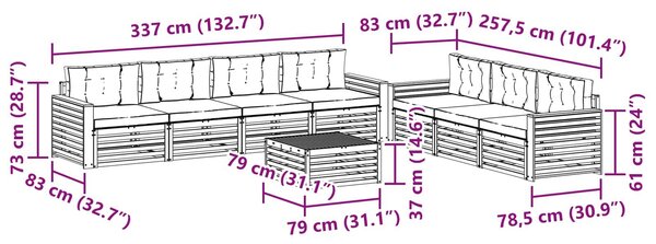 VidaXL Kültéri kanapé szett 8 pcs Fehér és Bézs
