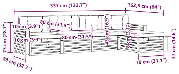 VidaXL Kültéri kanapé szett 5 pcs Fehér és Krém színű
