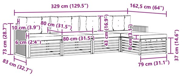 VidaXL Kültéri kanapé szett 5 pcs Fehér és Bézs