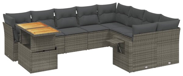 10 részes szürke polyrattan kerti ülőgarnitúra párnákkal