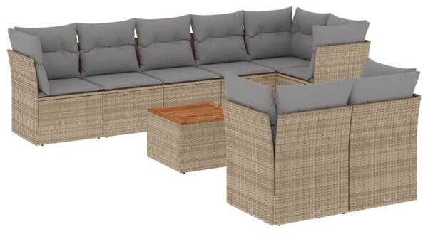 9 részes bézs polyrattan kerti ülőgarnitúra párnákkal