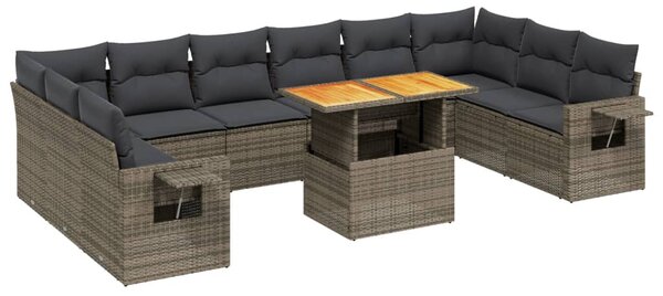 11 részes szürke polyrattan kerti ülőgarnitúra párnákkal