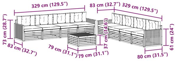 VidaXL Kültéri kanapé szett 9 pcs Fehér és Krém színű