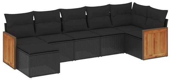 7 részes fekete polyrattan kerti ülőgarnitúra párnával