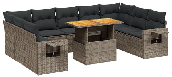 10 részes szürke polyrattan kerti ülőgarnitúra párnákkal