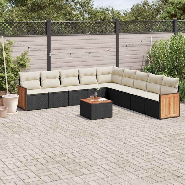 10 részes fekete polyrattan kerti ülőgarnitúra párnákkal