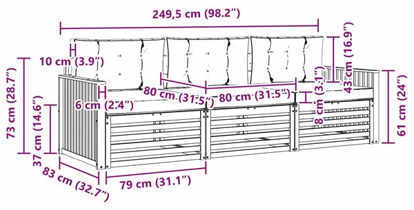 VidaXL Kültéri kanapé szett 3 pcs Fehér és Krém színű Tömör Akácfa