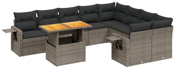 10 részes szürke polyrattan kerti ülőgarnitúra párnákkal