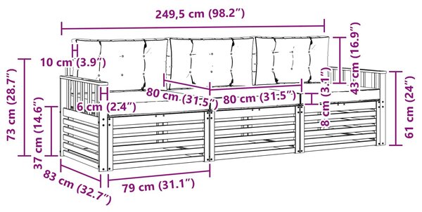 VidaXL Kültéri kanapé szett 3 pcs Fehér és Bézs Tömör Akácfa