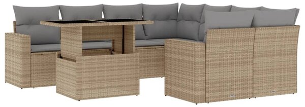 9 részes bézs polyrattan kerti ülőgarnitúra párnákkal