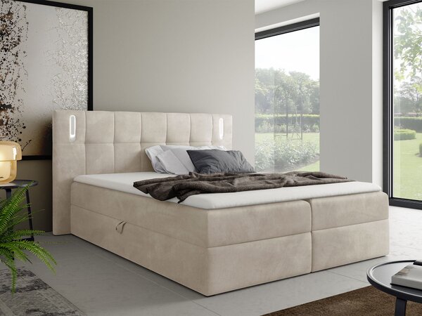 Wilsondo DANCER kárpitozott boxspring ágy fedőmatraccal - krémszínű Méret: 200x200
