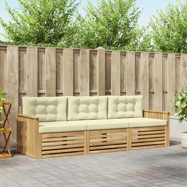 VidaXL Kültéri kanapé szett 3 pcs Fehér és Krém színű Tömör Akácfa