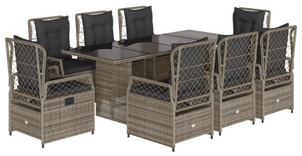 9 részes szürke polyrattan kerti étkezőgarnitúra párnával