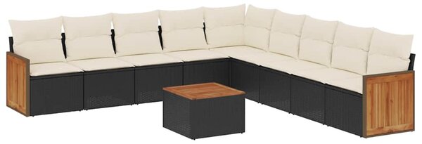 10 részes fekete polyrattan kerti ülőgarnitúra párnákkal