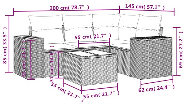 5 részes bézs polyrattan kerti ülőgarnitúra párnákkal