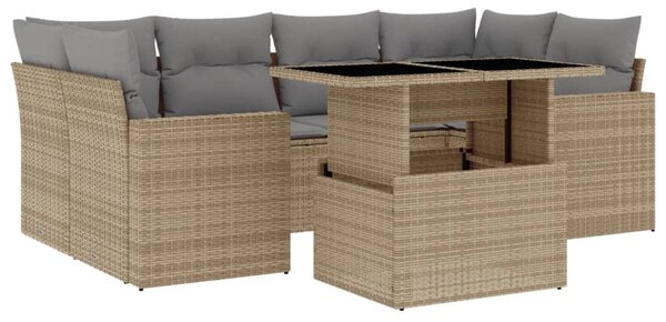 7 részes bézs polyrattan kerti ülőgarnitúra párnákkal