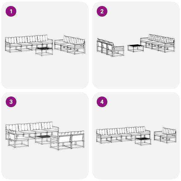 VidaXL Kültéri kanapé szett 8 pcs Fehér és Világosszürke