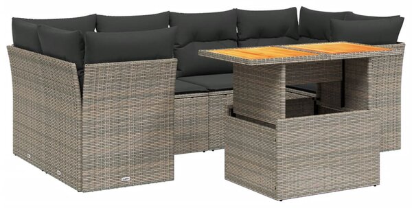 7 részes szürke polyrattan kerti ülőgarnitúra párnákkal