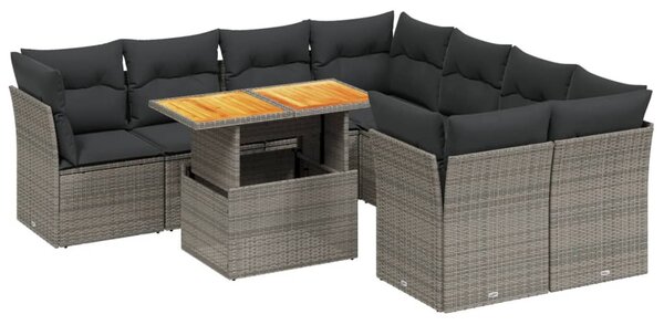 9 részes szürke polyrattan kerti ülőgarnitúra párnákkal
