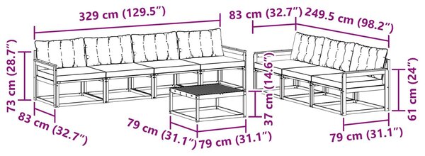 VidaXL Kültéri kanapé szett 8 pcs Fehér és Világosszürke