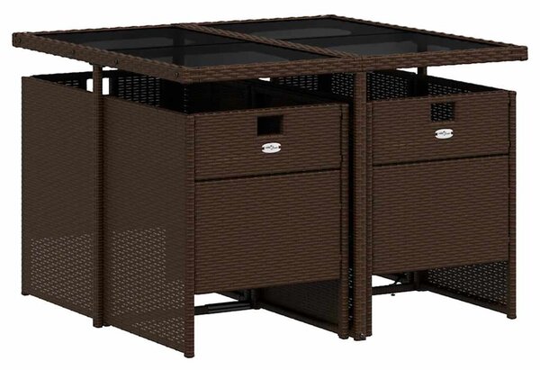 5 részes barna polyrattan kerti étkezőgarnitúra párnákkal