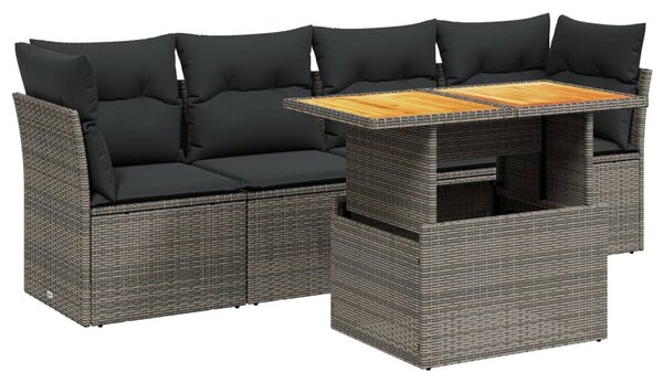 5 részes szürke polyrattan kerti ülőgarnitúra párnákkal