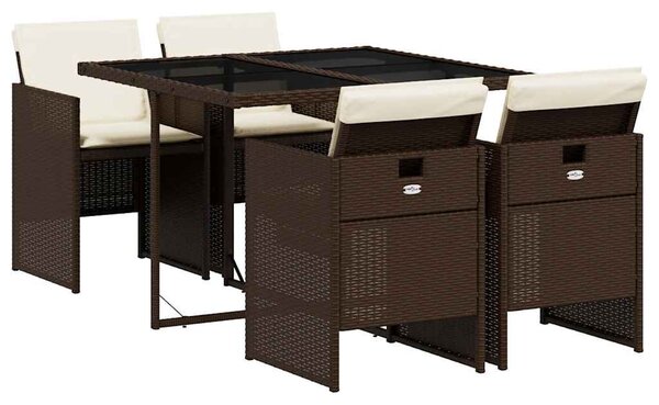 5 részes barna polyrattan kerti étkezőgarnitúra párnákkal