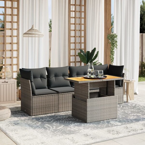 5 részes szürke polyrattan kerti ülőgarnitúra párnákkal