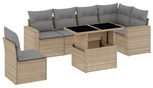 7 részes bézs polyrattan kerti ülőgarnitúra párnákkal