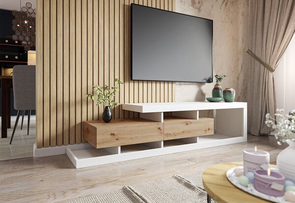 LUKSANA TV asztal, 190x45x40, fehér/wotan