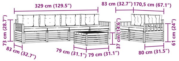 VidaXL Kültéri kanapé szett 7 pcs Fehér és Bézs Tömör Akácfa