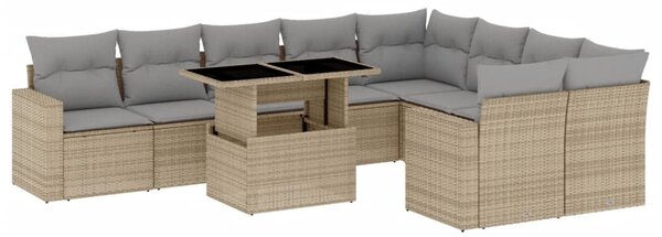 10 részes bézs polyrattan kerti ülőgarnitúra párnával