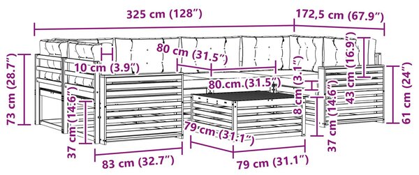 VidaXL Kültéri kanapé szett 7 pcs Fehér és Bézs