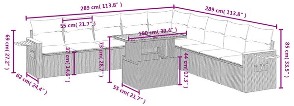 11 részes szürke polyrattan kerti ülőgarnitúra párnákkal