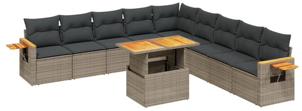 11 részes szürke polyrattan kerti ülőgarnitúra párnákkal