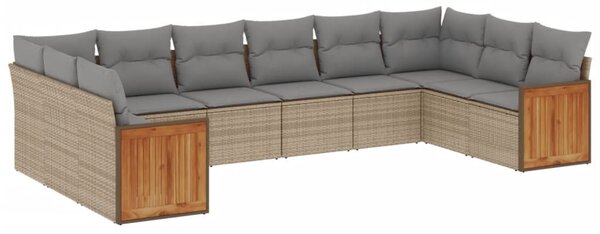 10 részes bézs polyrattan kerti ülőgarnitúra párnával