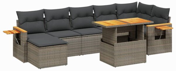 8 részes szürke polyrattan kerti ülőgarnitúra párnákkal