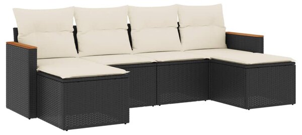 6 részes fekete polyrattan kerti ülőgarnitúra párnákkal