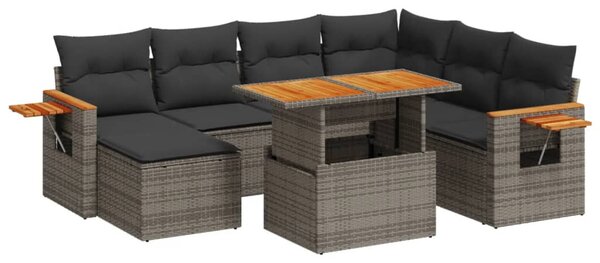 8 részes szürke polyrattan kerti ülőgarnitúra párnákkal