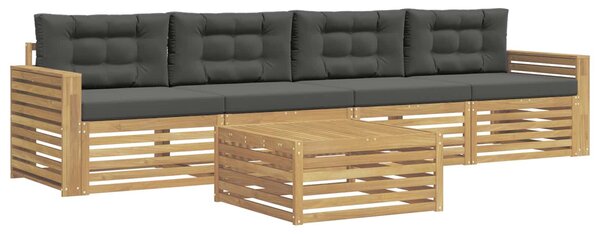 VidaXL Kültéri kanapé szett 5 pcs Fehér és Antracitszürke Tömör Akácfa